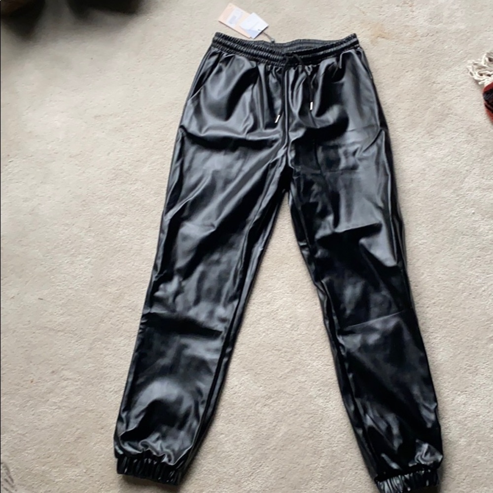 Black leather joggers